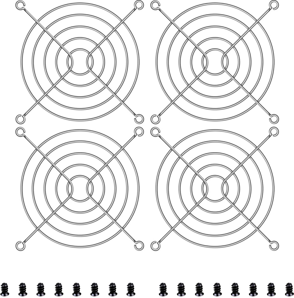 Metalen 4-delig ventilatorrooster met vingerbescherming voor 80x80mm CPU-ventilator