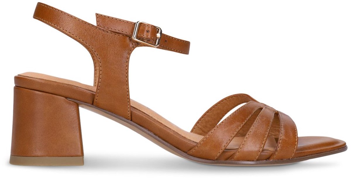 No Stress - Dames - Cognac leren sandalen met hak - Maat 36