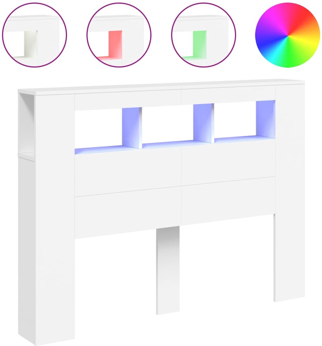 vidaXL - Hoofdeinde - met - LED - 140x18,5x103,5 - cm - bewerkt - hout - wit