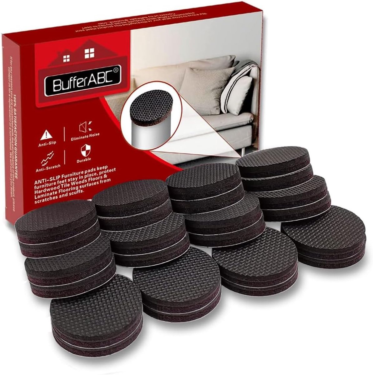 Antislip Meubelpads 50mm - 24 Stuks Vloerbeschermers voor Houten Vloeren