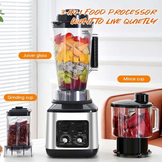 Delightness 3-in-1 Elektrische Blender - Blender Smoothie - Smoothie Maker - Keukenmachine - Blenders - 9500W - 3L+1,5L+0,5L - Wit van Merkloos — afbeelding 2