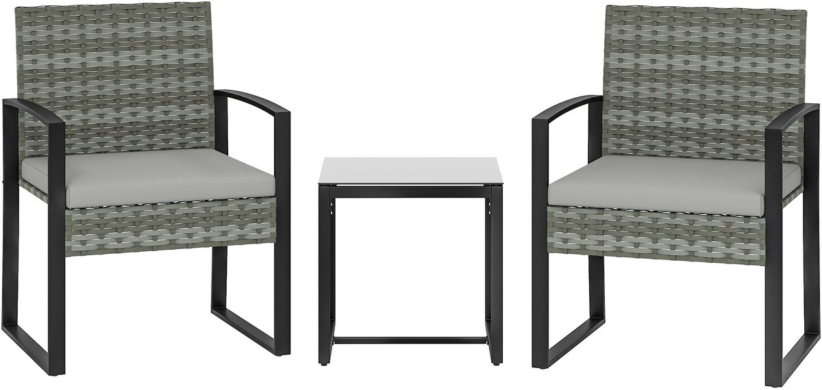 Outsunny Leisure Coffee Set-Staal, PE-rattan-55L x 58B x 76H cm-Lichtgrijs