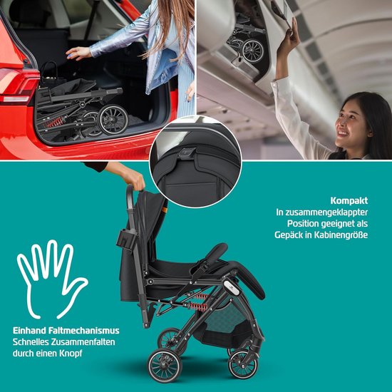 Lichte Opvouwbare Kinderbuggy met Voetenzak en Regenhoes van Merkloos — afbeelding 2