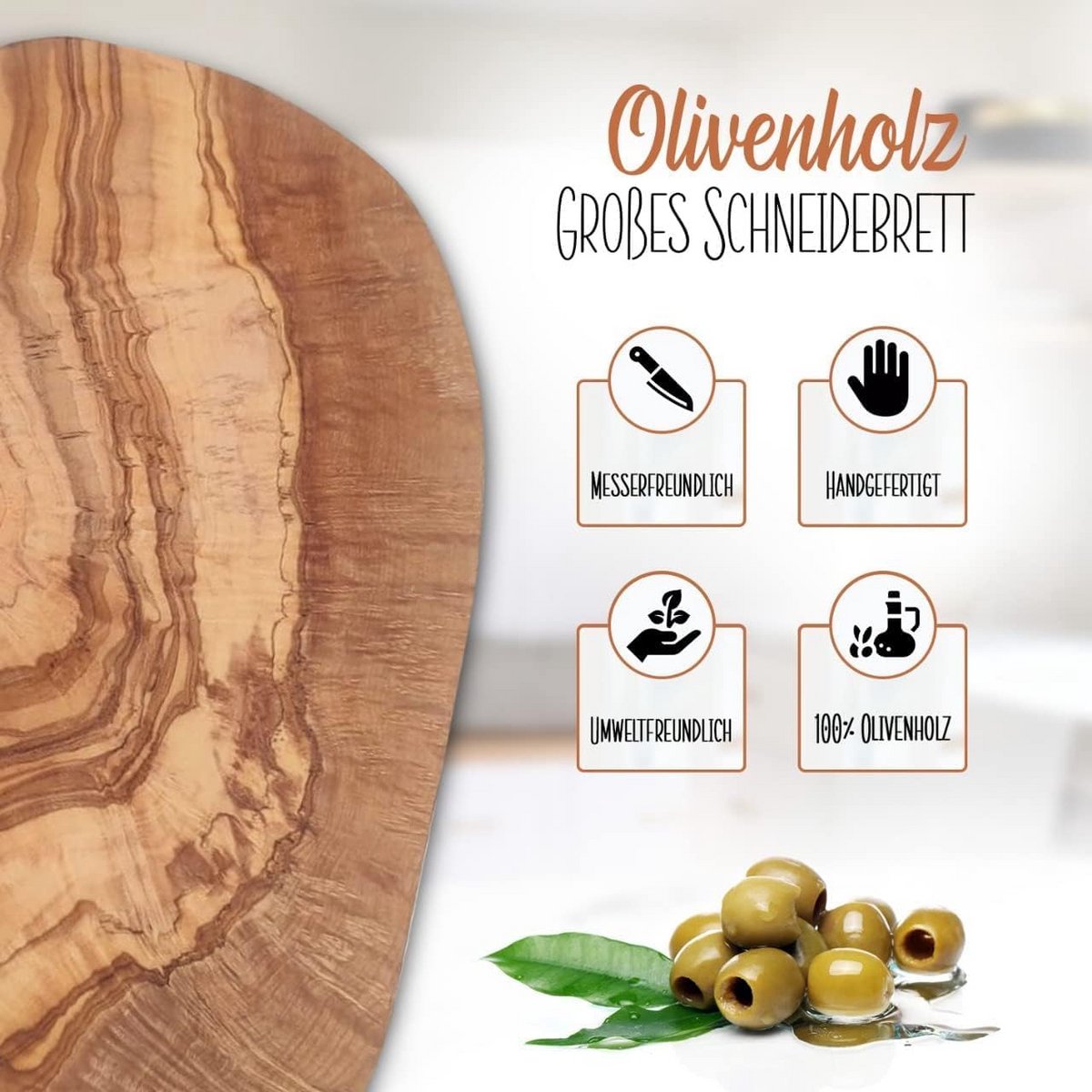 Rustieke Olijfhouten Plank - Snij- en Serveerplank Natuurlijk Gesneden