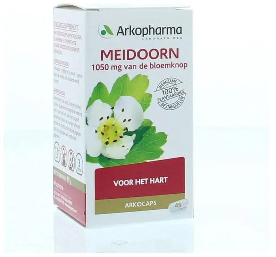 Verpakking Arkocaps Meidoorn, met bloem en bladeren, 'voor het hart', 45 capsules.