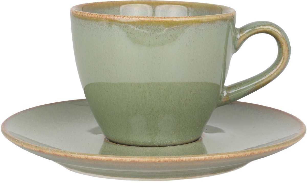 Bonna Sage Hygge - Espresso kopjes & schotel - 80 cc - Porselein - set van 6