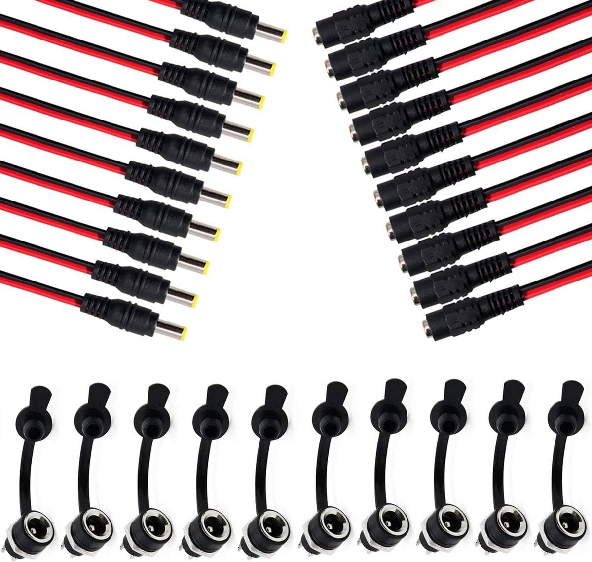 DC Stroomconnector Kabel en Paneelmontage Adapters Set 5.5mm x 2.1mm