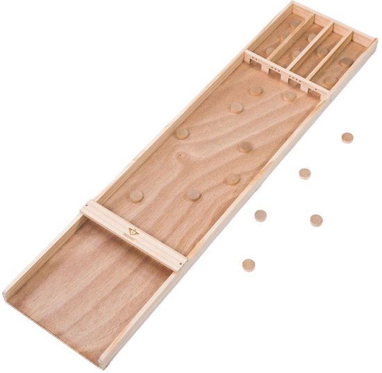 Sjoelbak Klein 120 cm – Houten Shuffleboard met 20 Sjoelstenen (Ø 3 cm) – Gezelschapsspel voor Binnen & Thuis – Longfield