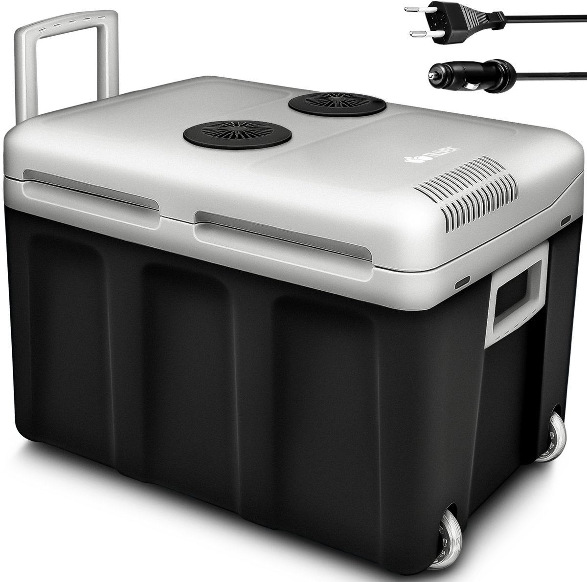 tillvex Elektrische koelbox 40 l met wieltjes, mini-koelkast, 230 V en 12 V, voor camping met auto, koelt en verwarmt, eco-modus (antraciet)