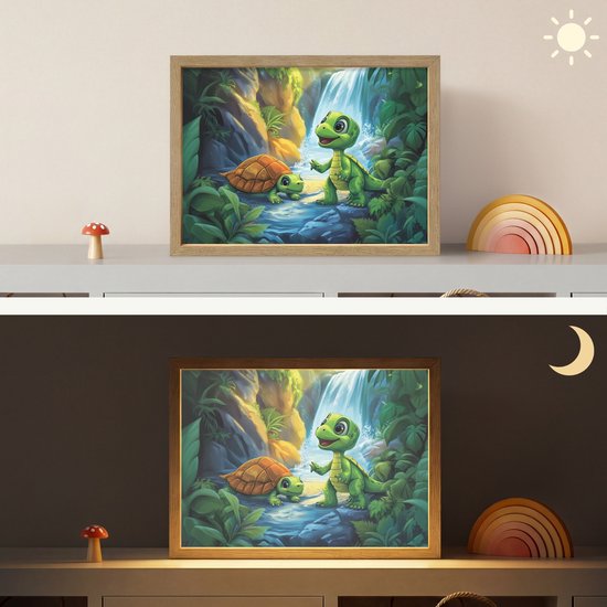 Nachtlampje 40x30 cm - Kinder lamp - Schildpad - Dino - Jungle - Waterval - Tafellamp kinderkamer draadloos - Slaapkamer lampje - Bedlamp kinderen - Kinderlampje - Wandlamp babykamer - Nachtlampjes van OnlyWow — afbeelding 4