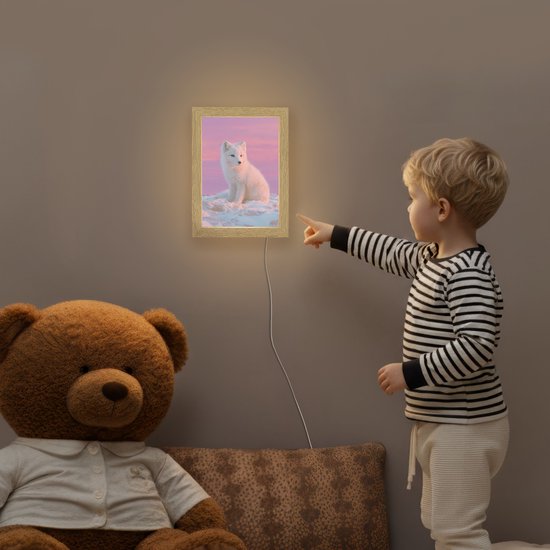 Nachtlampje 15x20 cm - Kinder lamp - Poolvos - Sneeuw - Roze - Tafellamp kinderkamer - Slaapkamer lamp - Bedlamp kinderen - Kinderlampje stopcontact - Wandlamp babykamer - Nachtlampjes van Merkloos — afbeelding 5