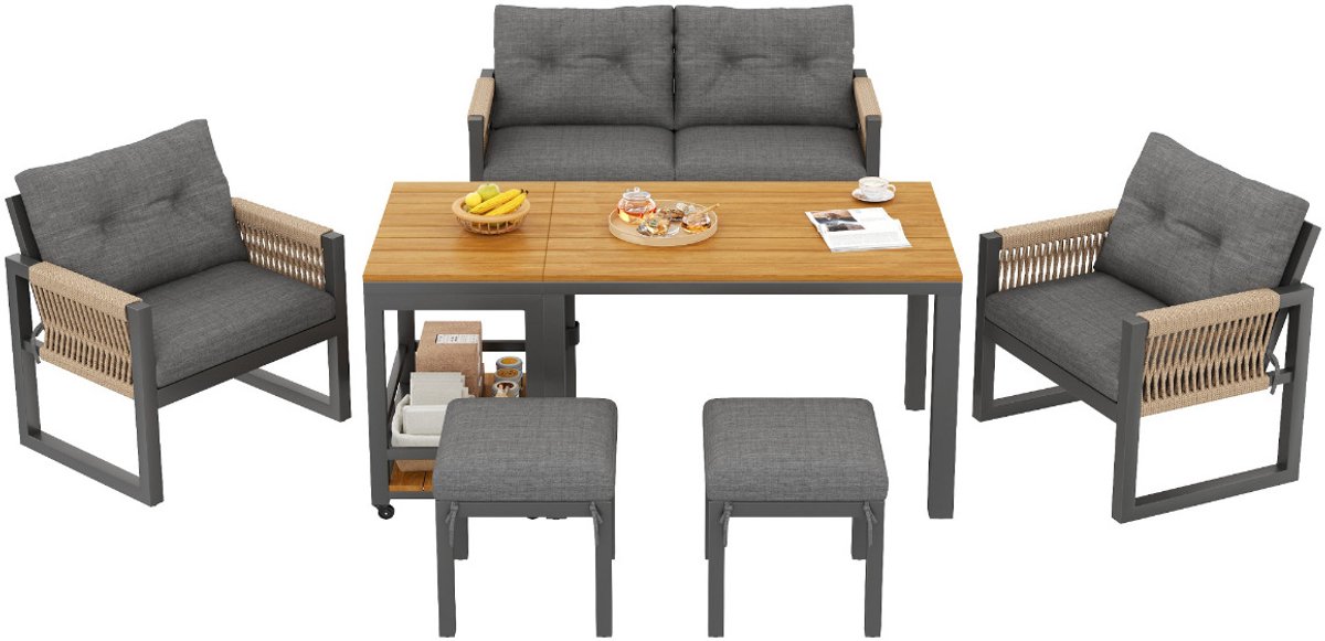 Tuinset - Gevlochten - Kussens - Multifunctioneel - Tafel