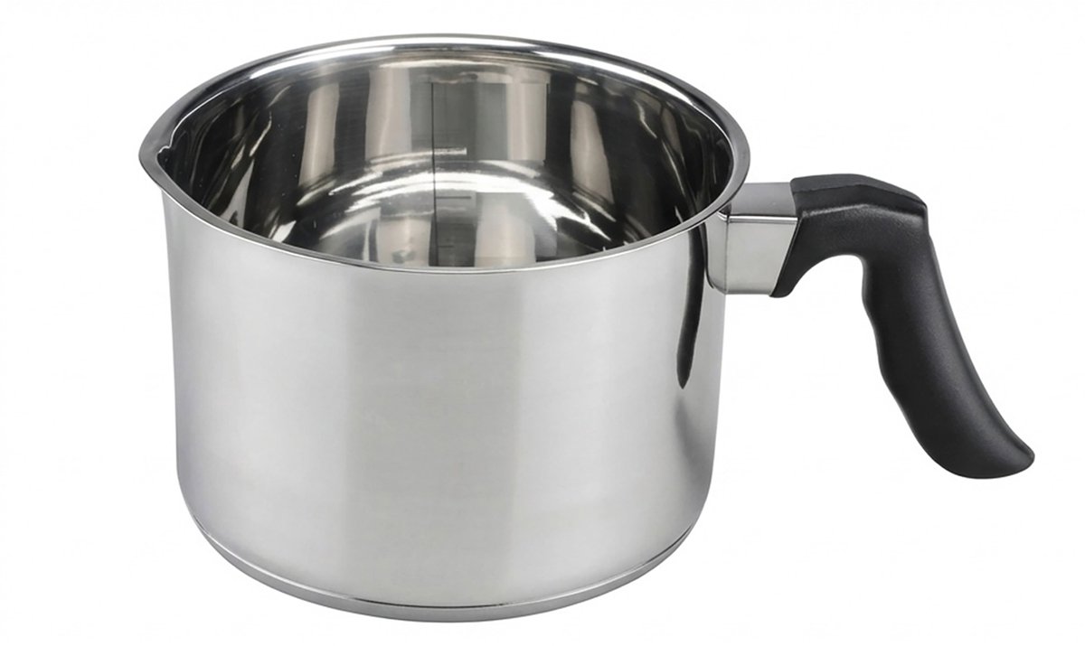 Cheffinger, Melkpan 12cm RVS met Schenktuit en Geïsoleerd Handvat, Zilver