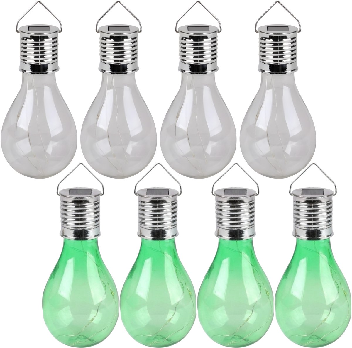 Solar sfeer tuin hanglamp - 8x stuks - groen en wit - kunststof - 15 cm