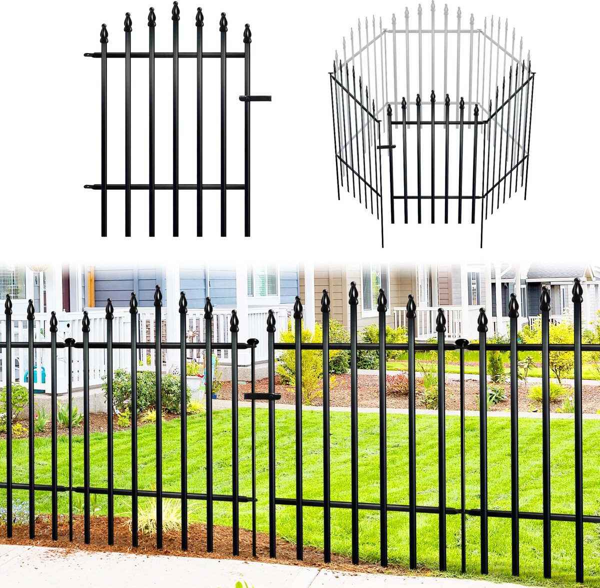 Metalen Tuinhek - Roestvrije Dierenbarrière met Poort - 81 cm H x 60 cm B