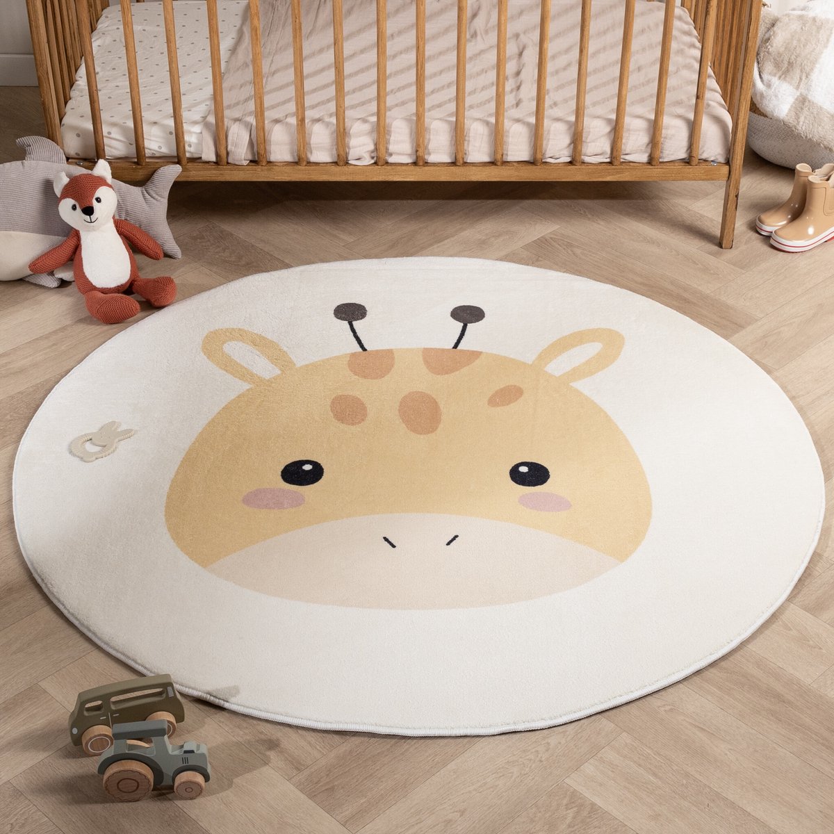 Little Olly Rond wasbaar kindervloerkleed - Sammy Giraffe Geel - Ø 100cm