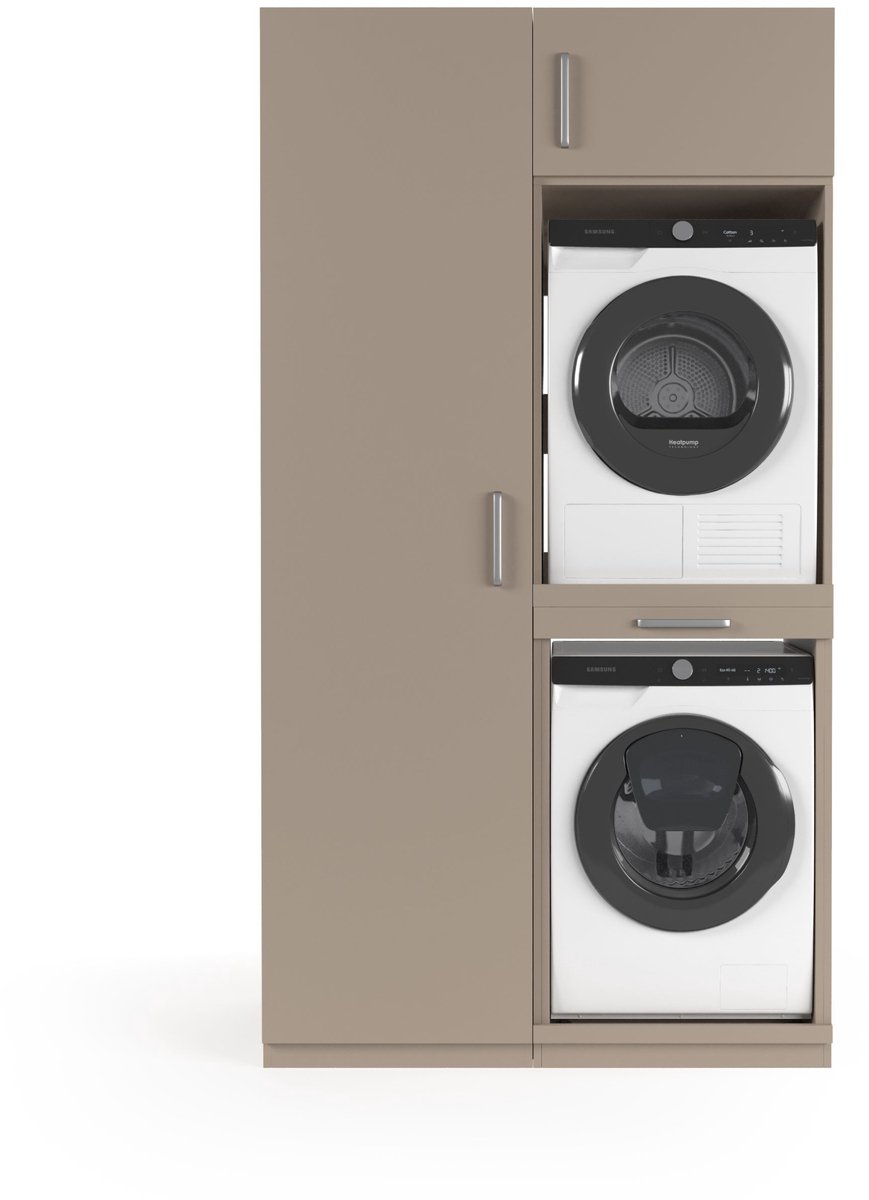 Wasophoogte® Wasmachine Kast Paris - Wasmachine verhoger - Wasmachine ombouw - 700(D)*1265(B)*2350(H) mm - Taupe