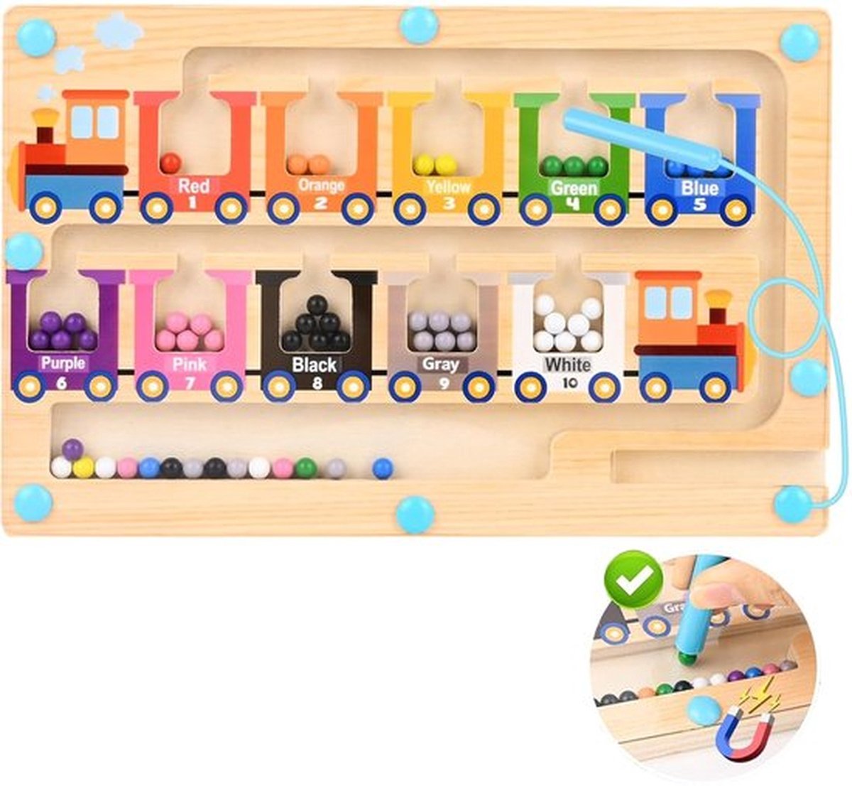 Magnetisch doolhof educatief speelgoed voor kindereHouten Magnetisch Doolhof - Cijfers en Kleuren Sorteren - Educatief Leerplezier - Montessori Speelgoed voor Tellen & Fijne Motoriek - 23 cm - Vanaf 3 Jaar