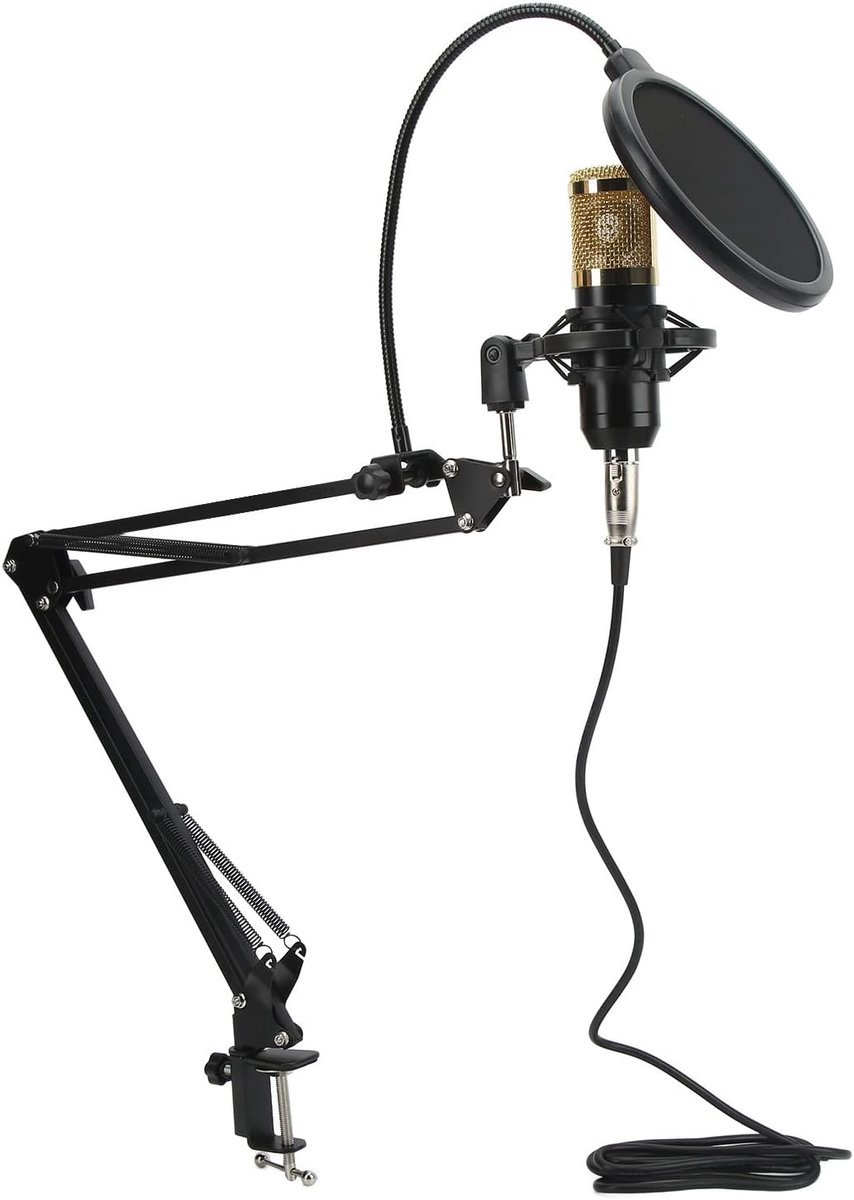 Condensor Microfoon Set - Studio Microfoon - Zang Opnames - Verstelbare Arm - 3.5mm Interface - Zwart