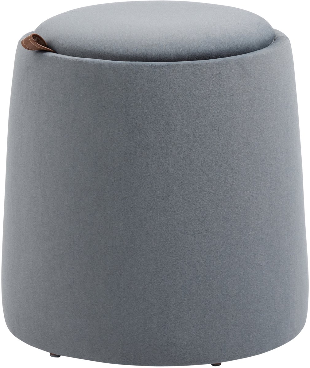 Wishdor Ronde Ottomaan - Afneembaar Deksel En Opbergruimte - Veelzijdig Gebruik - Polyester - Grijs - Ø44 X 47,5 Cm