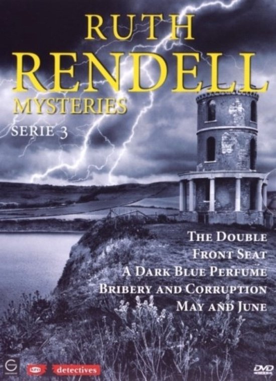 Ruth Rendell Mysteries Serie 3 DVD met een toren aan de kust bij onweer. Titels: The Double Front Seat, A Dark Blue Perfume, Bribery and Corruption, May and June.