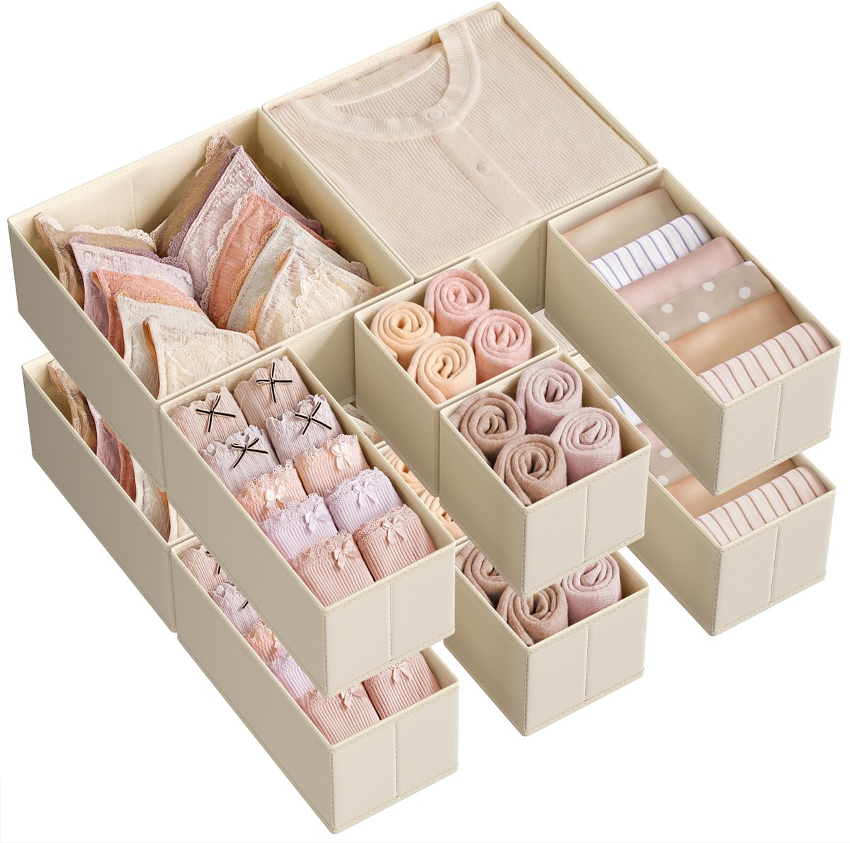 SONGMICS - Organizer - Ladekast Organizer - Set - 12-delige Opbergdozen - Voor Sokken Ondergoed Stropdassen Sjaals