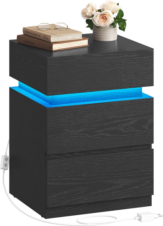 VASAGLE - Nachtkastje - Met LED-verlichting - 3 Lades - Instelbare Kleuren - Modern Design