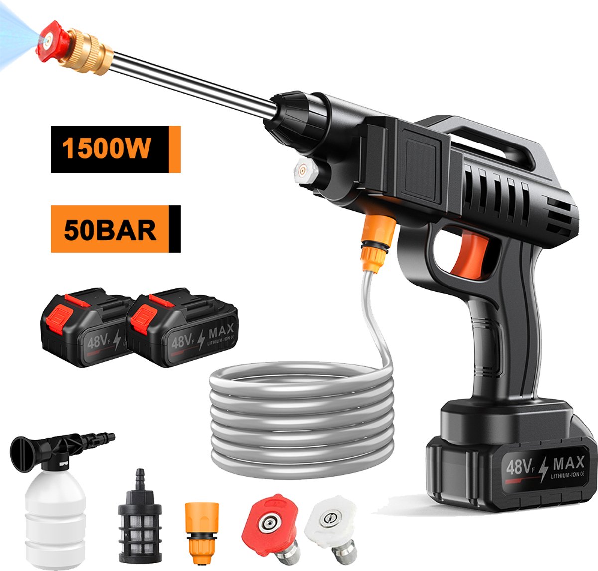 1500W Hogedrukreiniger - Draadloos - 21V Accu - Spuitwaterpistool - Wasmachine Accessoires