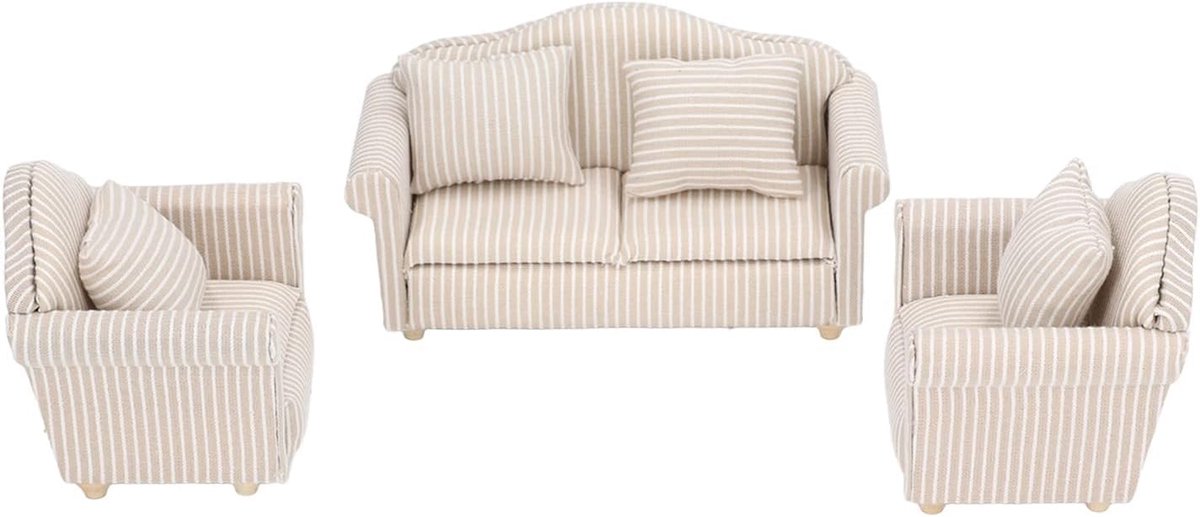 Poppenhuis Sofa Set - Miniatuur Bank - Decoratie Poppenhuis - 3 Delige Set - 1:12 Schaal - Wit