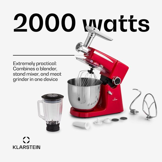 Keukenmachine 3-in-1 - Mixer Deegmaker - Bakken en Koken - Krachtige 2000 Watt Motor - 10L Kom - Rood — afbeelding 5