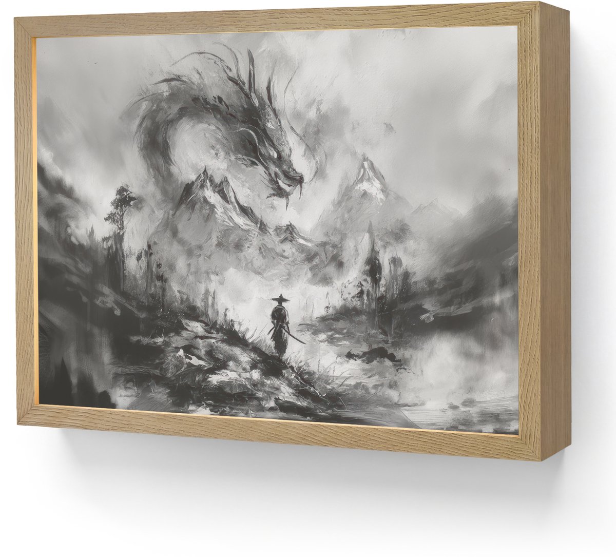 Wandlamp 40x30 cm - Oplaadbaar - Krijger - Draak - Grijs - Wandlampen binnen woonkamer - S