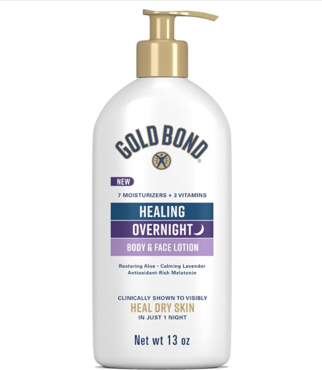 Gold Bond Healing Overnight Body & Face Lotion 13oz– Intensieve Nachtcrème voor Droge Huid met Hyaluronzuur, Aloë & Melatonine