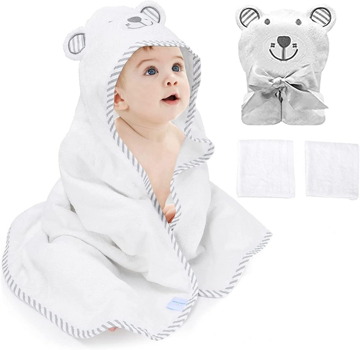 Babyhanddoek met capuchon en washandjes - 100% biologische bamboe - Extra zacht en absorberend voor peuters