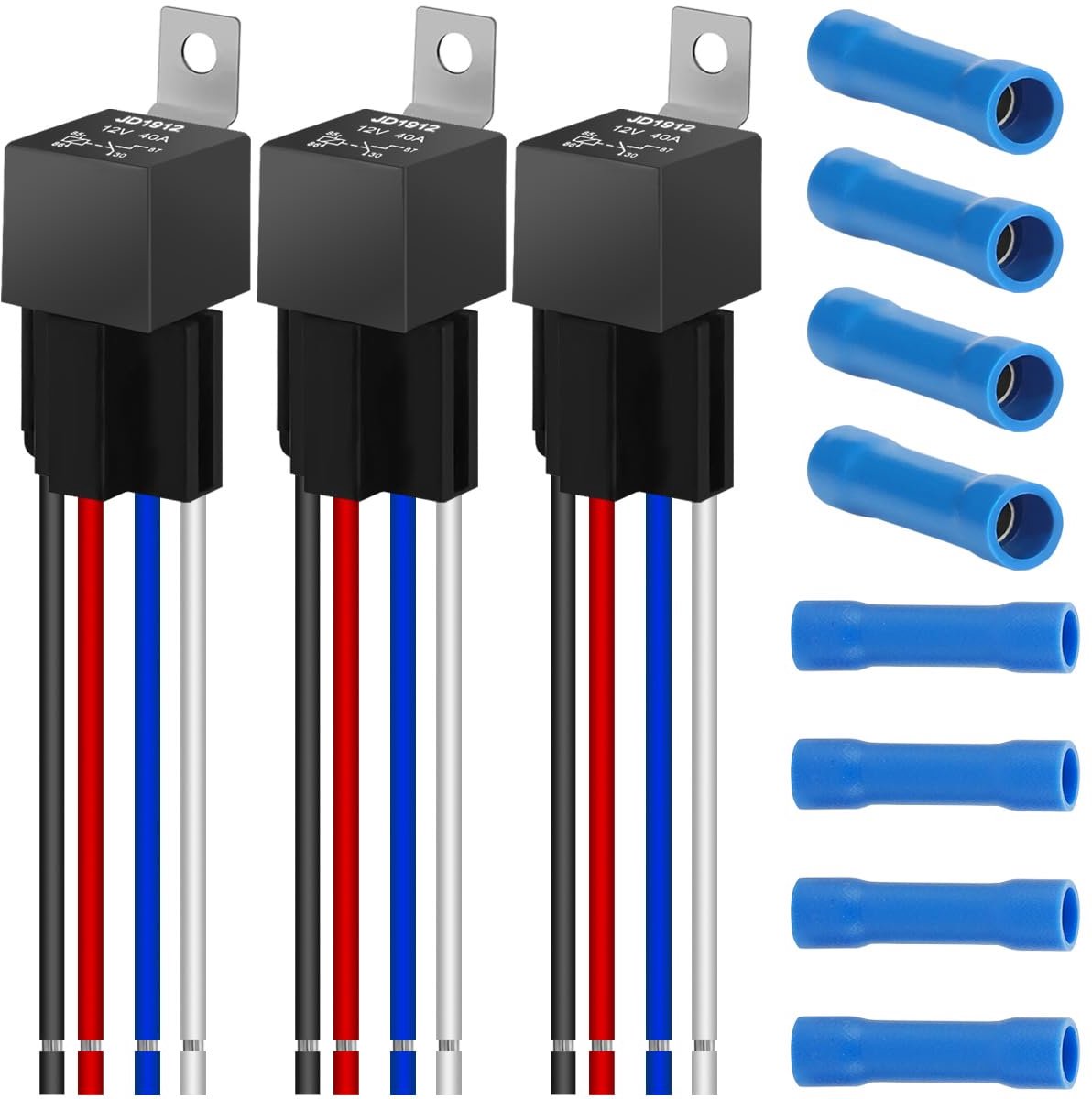 Kabelboom relais 12V 40A 4-pins voor auto, vrachtwagen, motorfiets en boot - set van 3