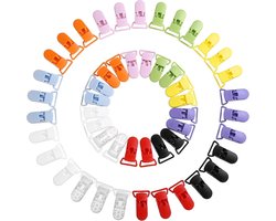 LIHAO Fopspeenclips, set, kunststof, fopspeenkettingen, clips, kleurrijk, T-clip, babyclip (50 stuks, 10 kleuren)