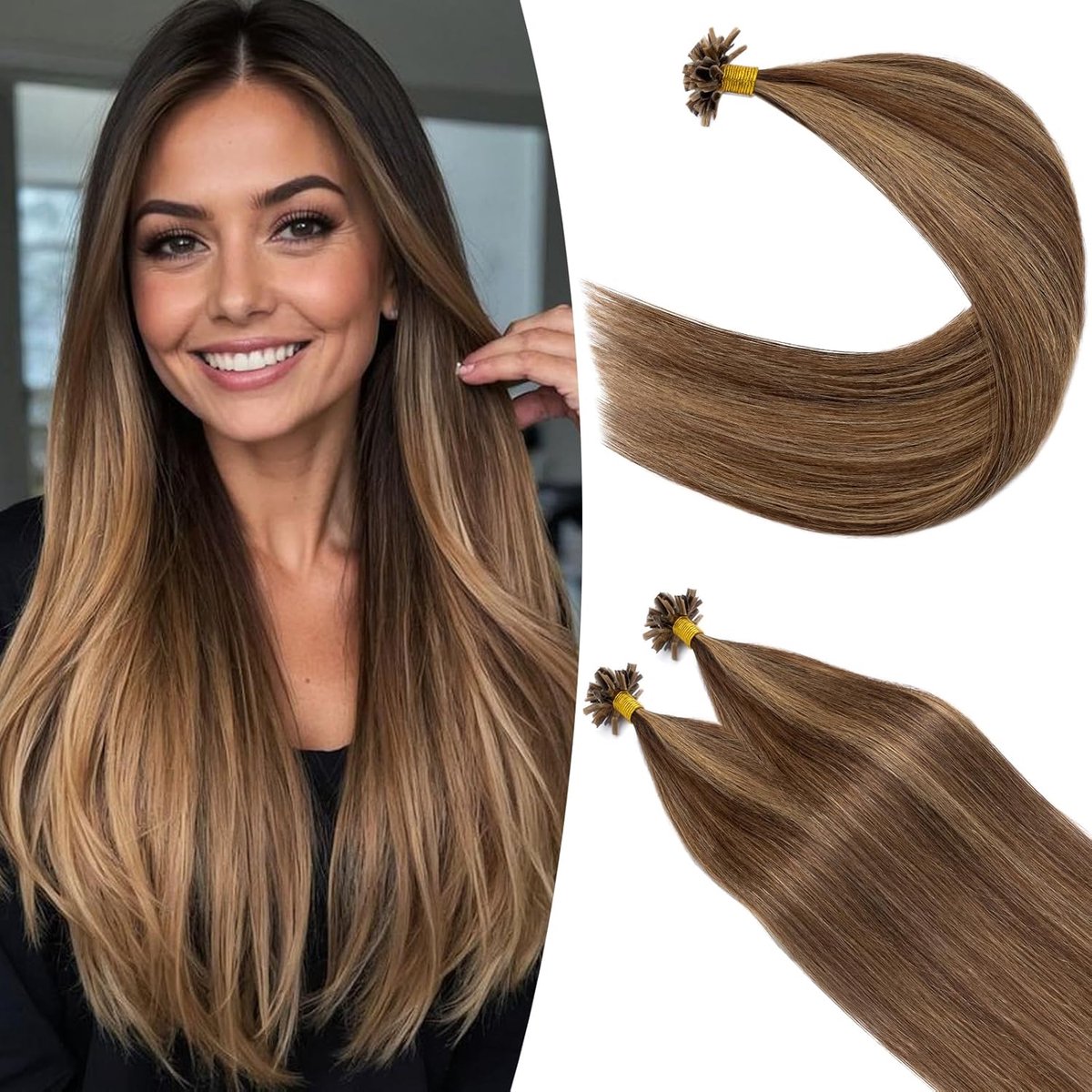 Natuurlijke Keratine Haarextensies U-tip 40CM Chocoladebruin Donkerblond