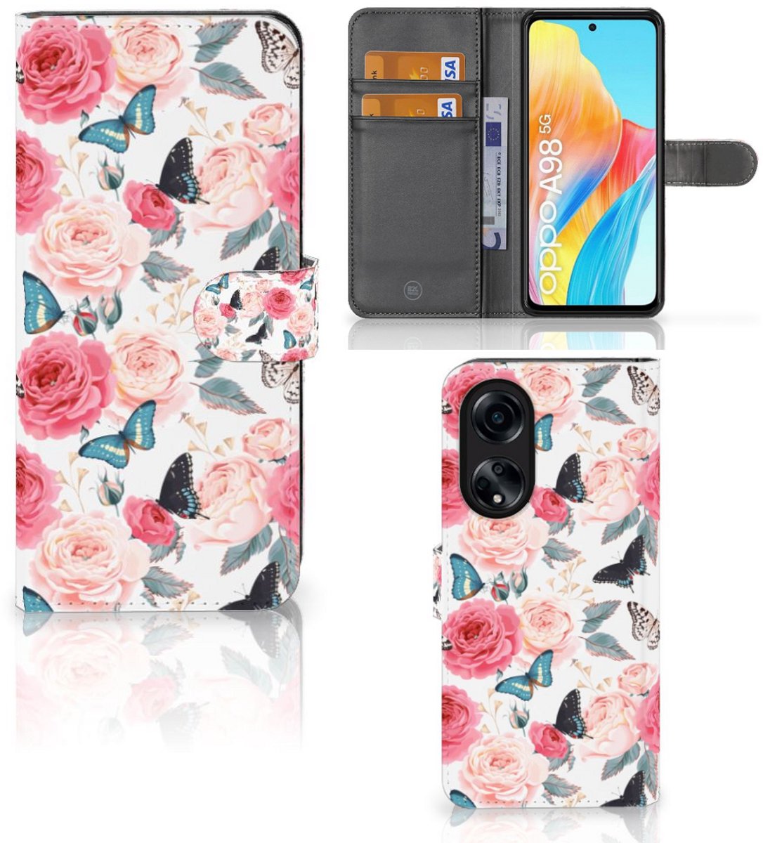 OPPO A98 5G Hoesje Butterfly Roses