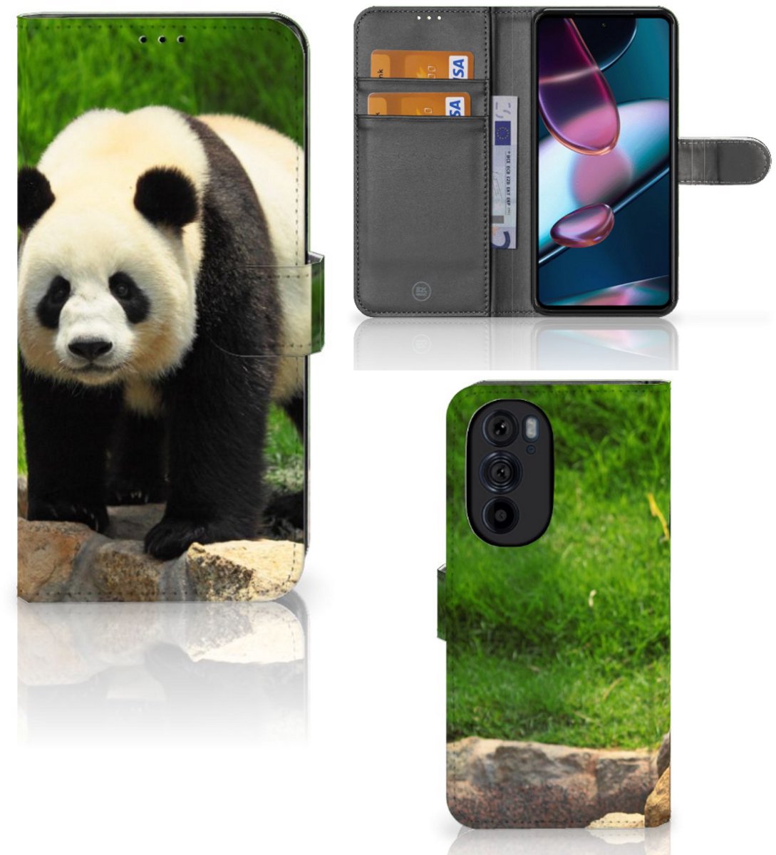 Motorola Edge 30 Pro Telefoonhoesje met Pasjes Panda