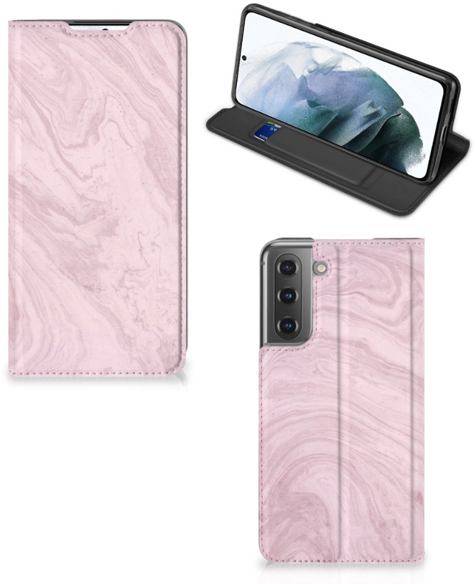 Samsung Galaxy S21 FE Standcase Marble Pink - Origineel Cadeau Vriendin