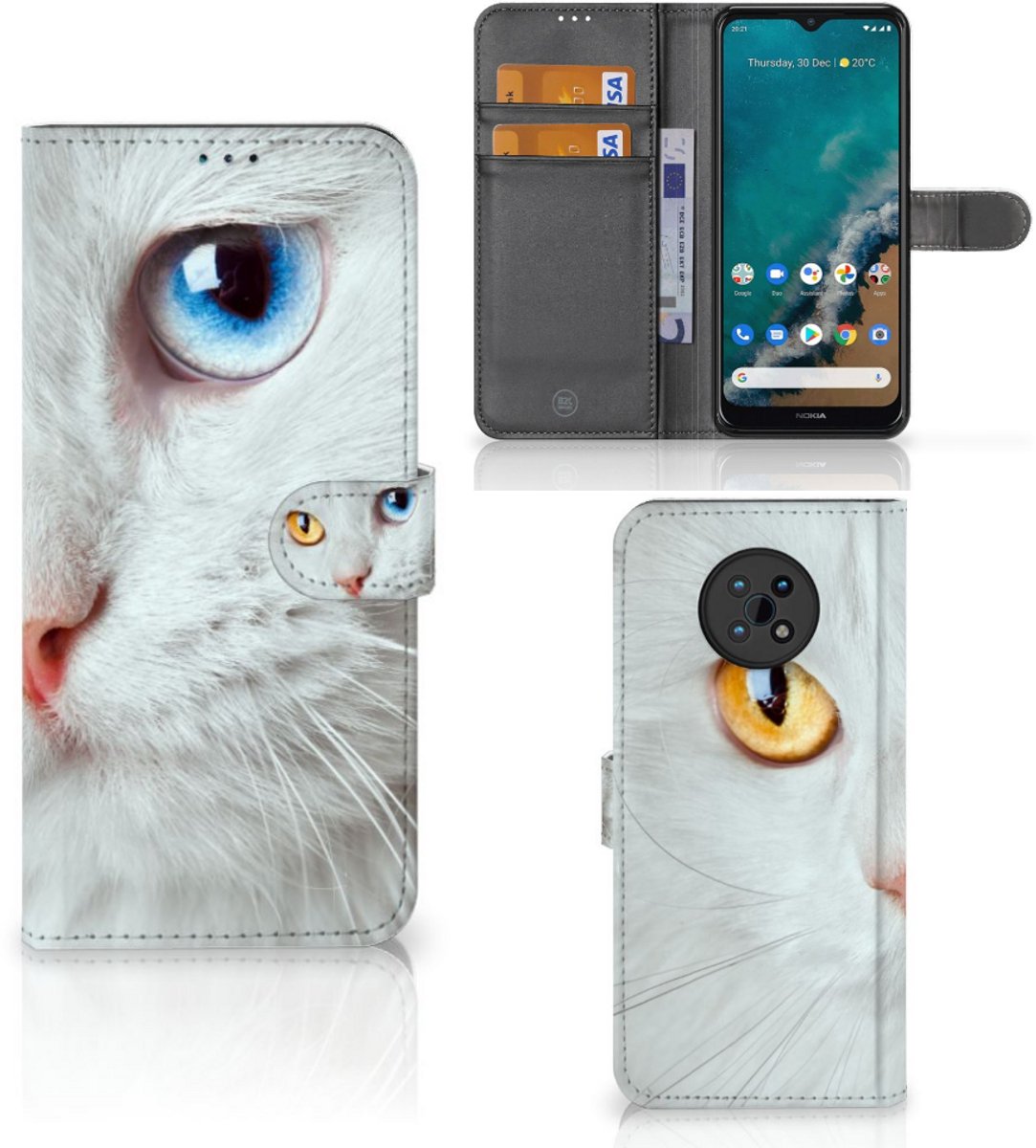 Nokia G50 Telefoonhoesje met Pasjes Witte Kat