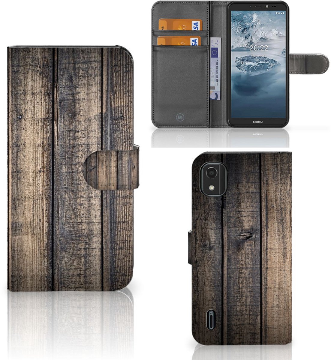 Book Case voor Nokia C2 2nd Edition Book Style Case Steigerhout