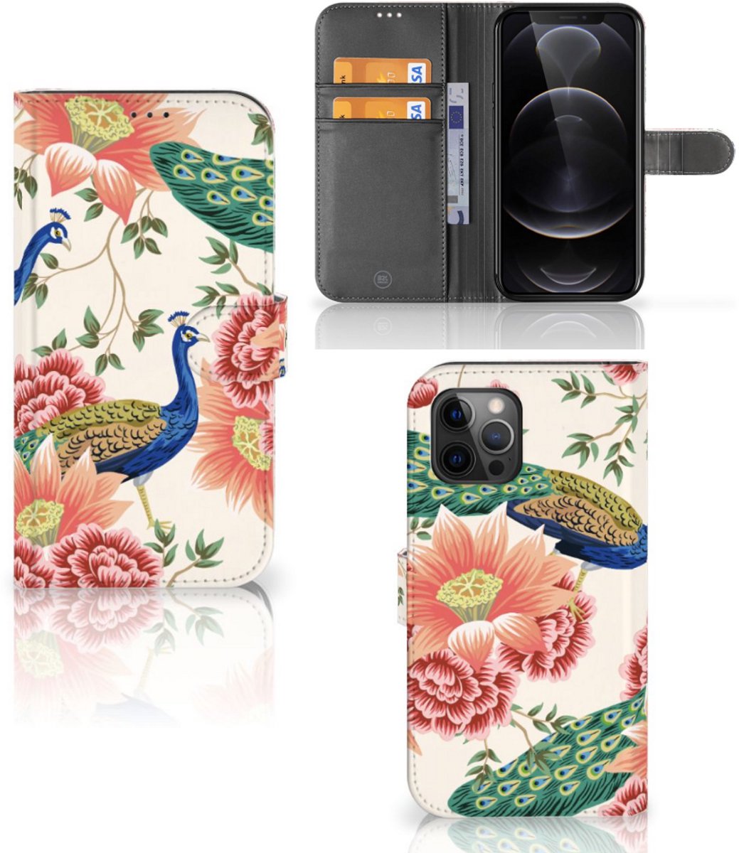 Telefoonhoesje met Pasjes voor Apple iPhone 12 Pro Max Pink Peacock