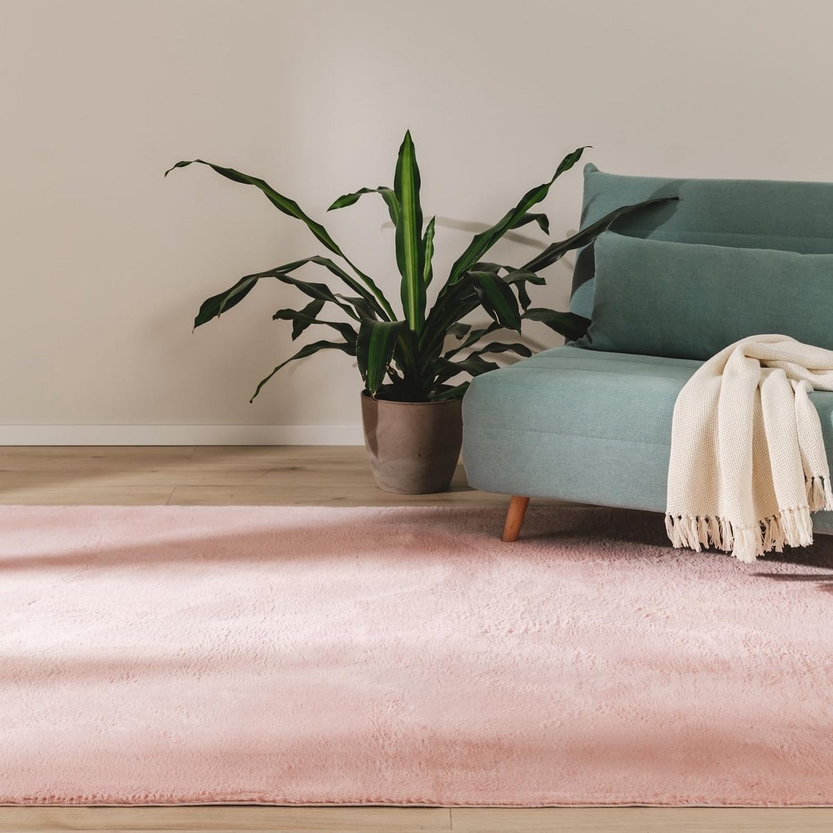 Zacht Roze Vloerkleed 200x290 cm voor Woonkamer - Kunstvezel Vachtkleed met Antislip en Wa
