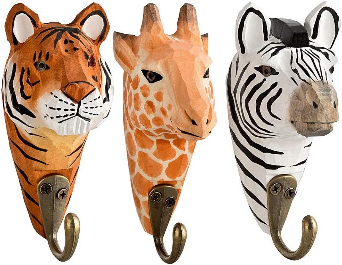 Handgemaakte Houten Wandhaken Dierenkoppen voor Kinderen