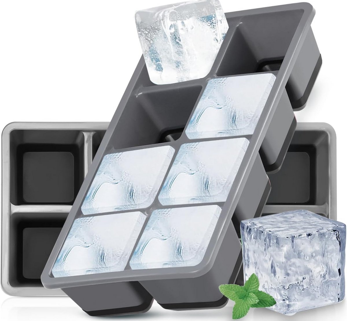 Grote Siliconen IJsblokjesvorm - 2-Pack met Deksel, BPA-vrij en Stapelbaar - Premium IJsblokjes voor Diepvries, Bier, Cocktail, en Whisky