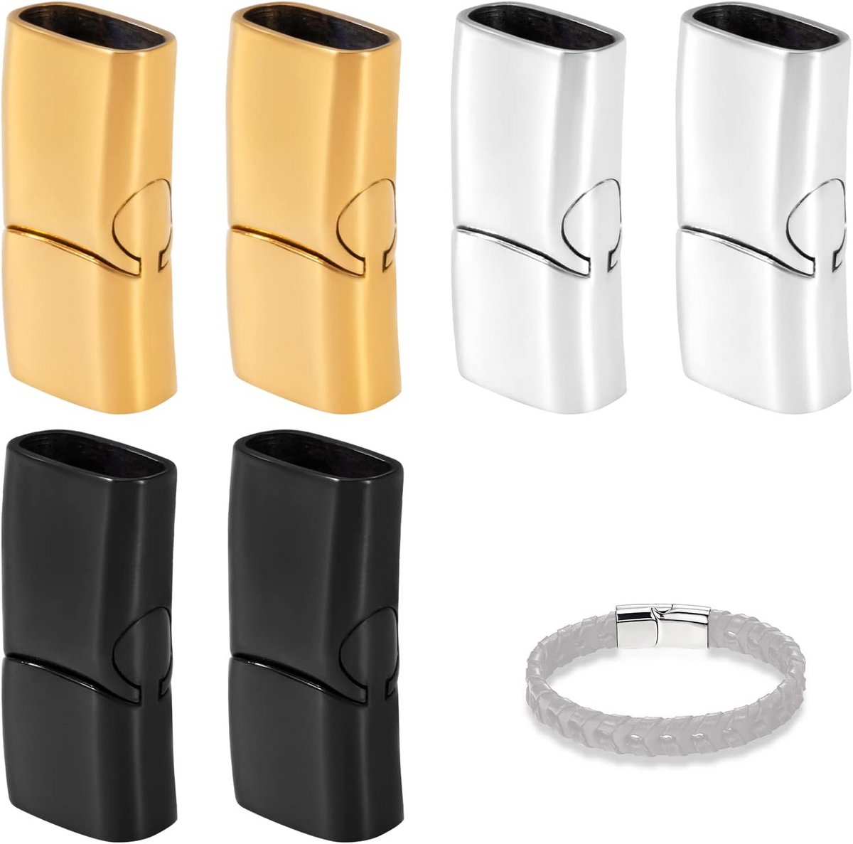 Magnetische sluitingen voor DIY sieraden - rechthoekige roestvrijstalen koordsluitingen