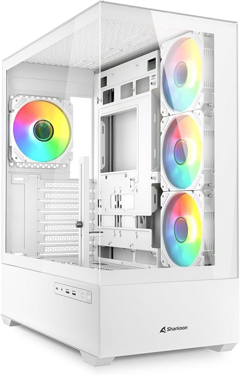 Witte ATX PC-behuizing met RGB-verlichting en gehard glas