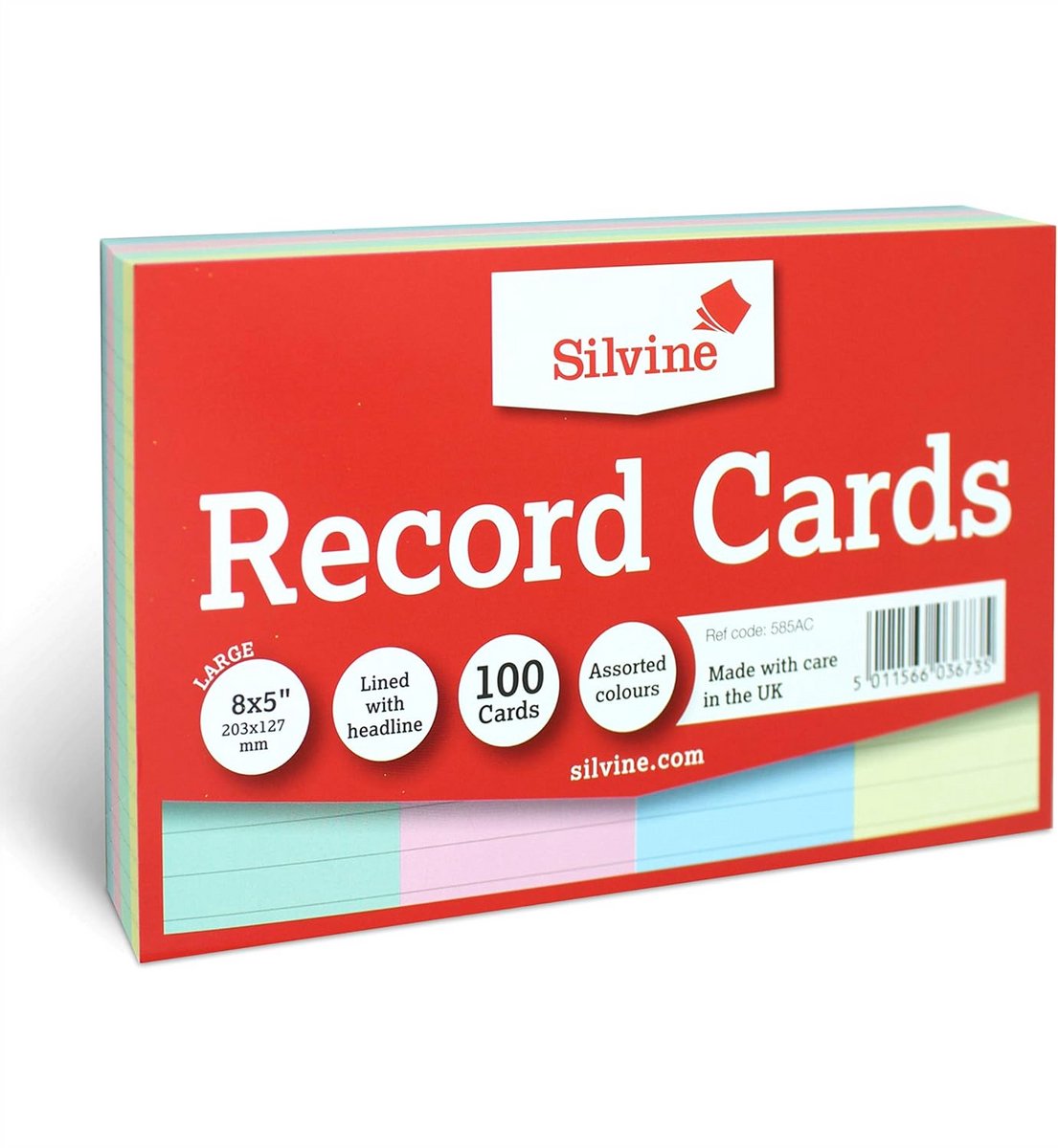 Gekleurde Recordkaarten 8x5" - Gelijnd, 100 Stuks per Verpakking