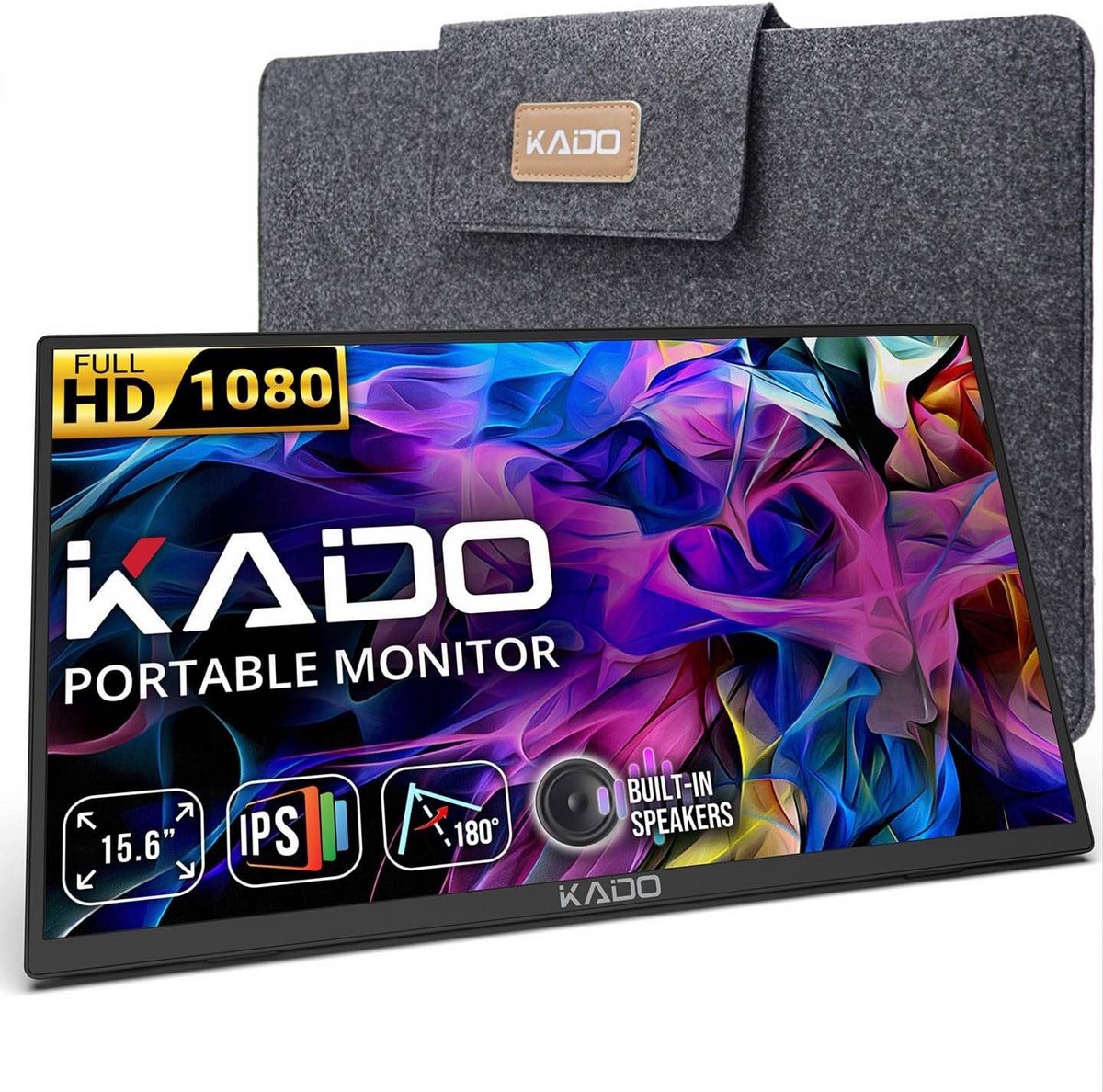Draagbare 15,6 inch FHD 1080P Monitor met USB-C en HDMI – Ultradun IPS-scherm met Ingebouwde Luidsprekers