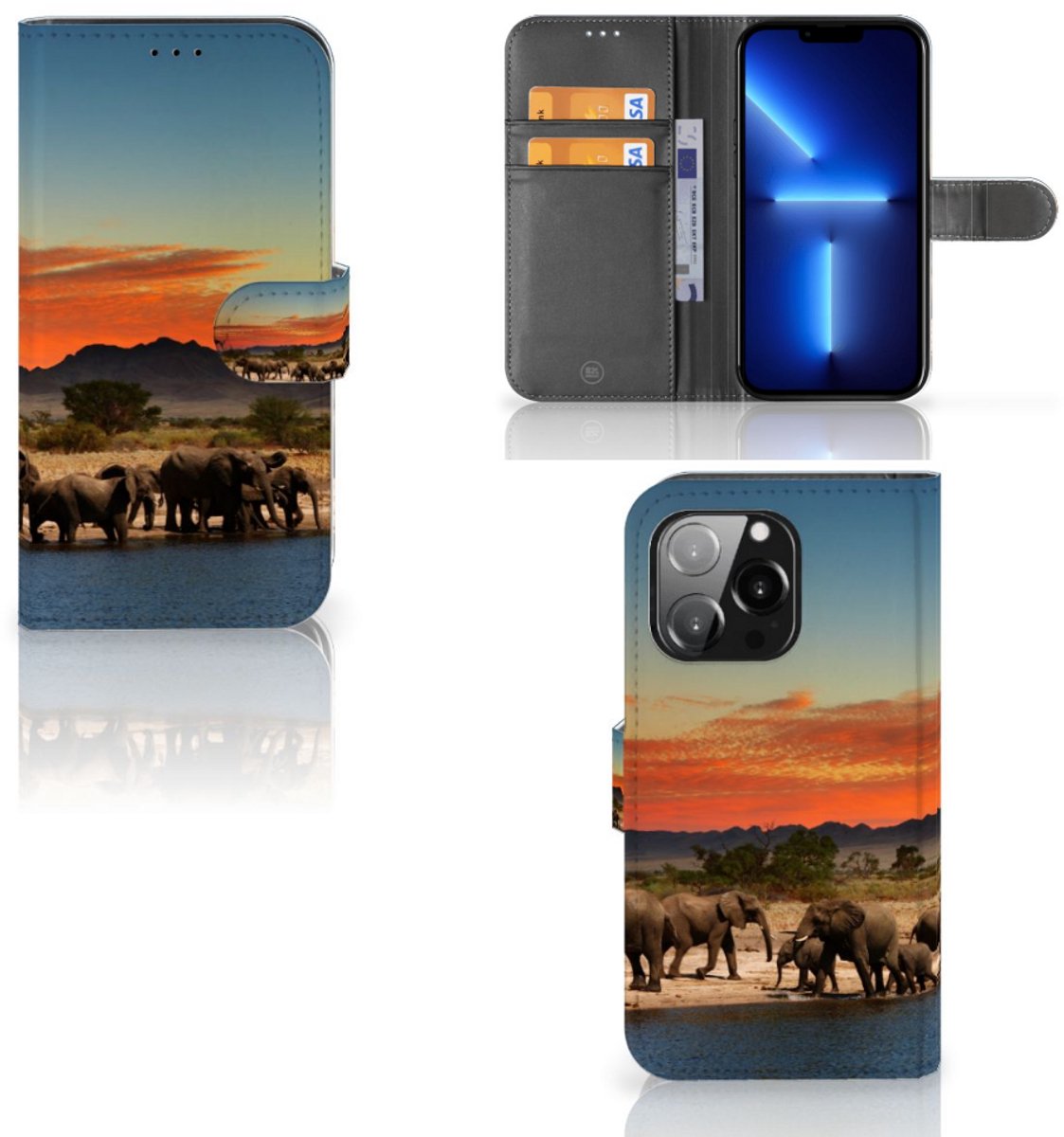 iPhone 13 Pro Telefoonhoesje met Pasjes Olifanten